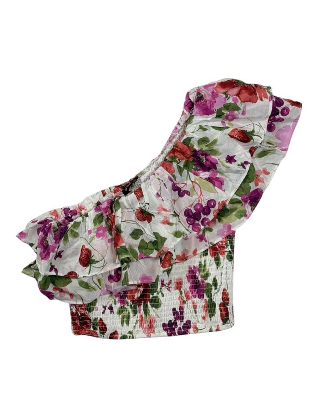 Abercrombie & Fitch NWT Asymmetrical One-Shoulder Ruffle Pink Fruit Crop Small - Picture 2 of 7